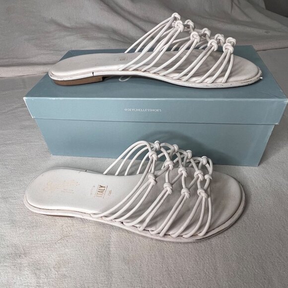 Seychelles-Lulus Size 9 White Leather Knotted Strap Slip-On Sandals Comfort - Picture 8 of 16